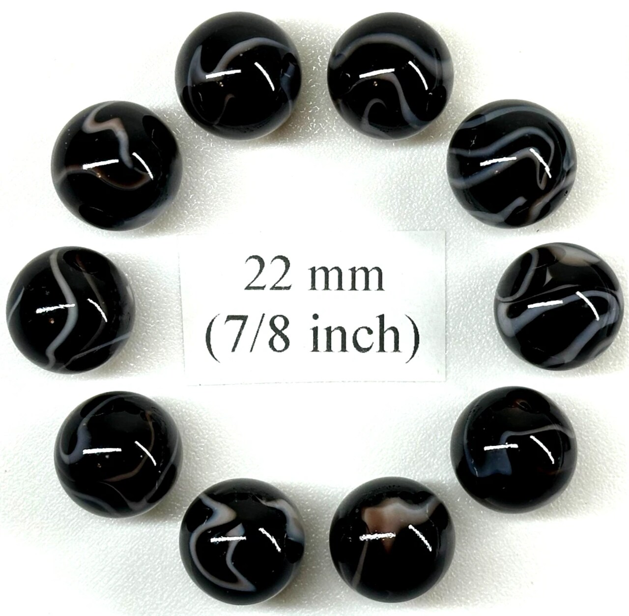 ZEBRA Black/White Glass Marbles 22mm (7/8 inch) SHOOTER Taw (Lot of 10)